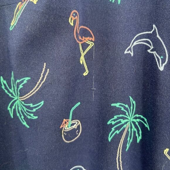 NWT Torrid Navy Blue Short Sleeve Summer Tropical Print Button Up Blouse Size 1 - Picture 4 of 7